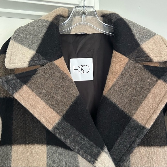 HiSo (hide society) Isabella long cashmere blend coat in camel buffalo plaid - Picture 6 of 13